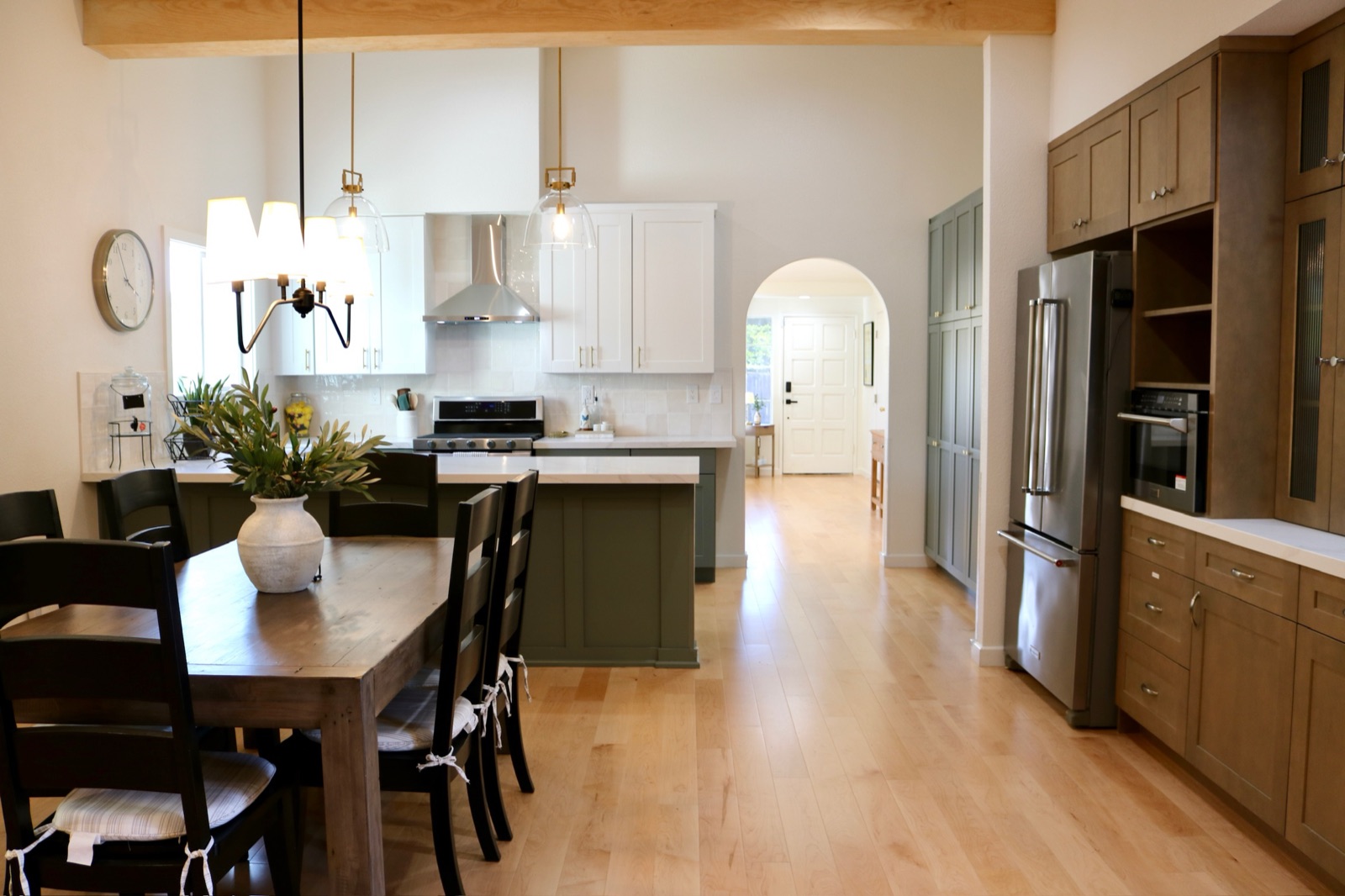 Open kitchen and dining area with pendant lighting at Olive Tree Elderly Homes